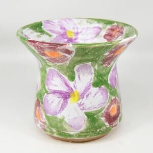 Nancy Pawel Texas Studio Art Pottery Vase Floral Flowers Painted Pansy 4" VTG